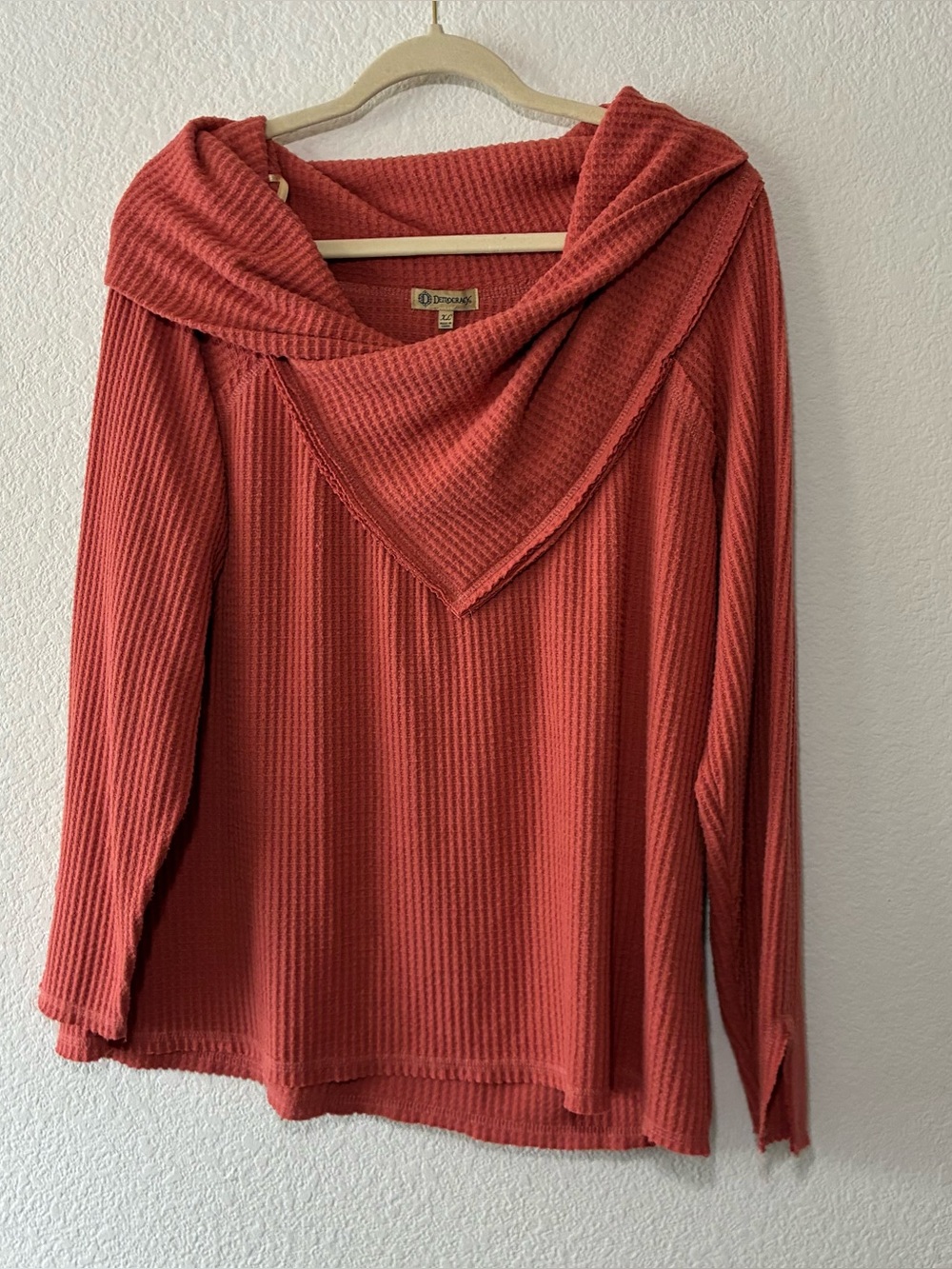 DEMOCRACY ORANGE WASH WAFFLE KNIT SWEATER, XL